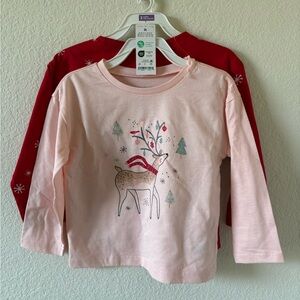 Carter's Pink and Red Reindeer Long Sleeve Tees
